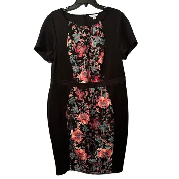 Boutique Black & Floral Knee-Length Dress  Size 1X Polyester/Spandex Blend - Picture 5 of 12